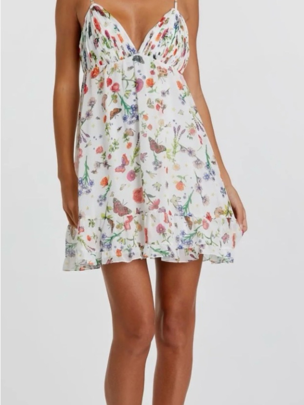 Mac Duggal Floral Butterfly Spaghetti Straps Plunge V Neck Mini Dress Size 4 NWT